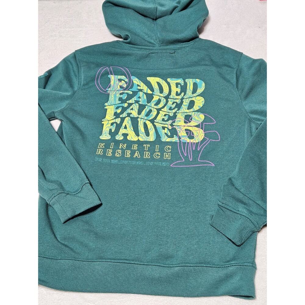 Brooklyn Sweater Women Med Kinetic Research Faded Hoodie Kangaroo Pockets Green - Picture 11 of 13